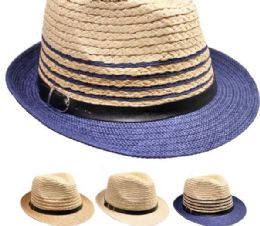 48 Wholesale High Quality Milan Straw Fedora Hat Set With Belt Band