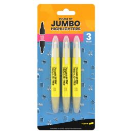 24 Wholesale Fluorescent highlighters jumbo double tip: chisel & bullet 3 -pack yellow