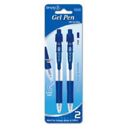 96 Wholesale 2 Pack Gel Pen Blue With Cushion Grip