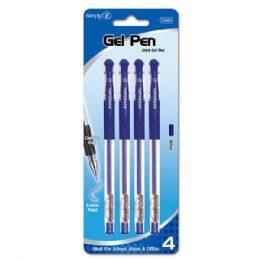 96 Wholesale Four Pack Gel Pen Blue With Cushion Grip