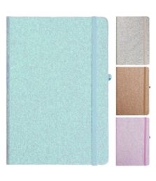 96 Wholesale Notebook Glitter Assorted Color 5.5x8.3" 160-Page