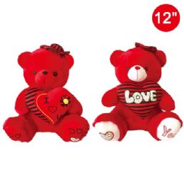 12 Pieces Twelve Inch Red Bear With Heart - Valentine Decorations