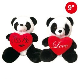 24 Pieces 9" Panda With Heart - Valentines