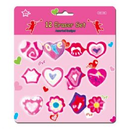 144 Pieces V-Day Eraser Set 12 Pack - Valentine Decorations