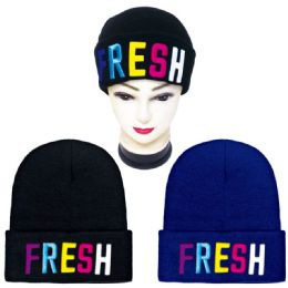 36 Wholesale Unisex Winter Knitted Hat Fresh Embroidery