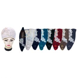 48 Wholesale Assorted Color Knit Head Band With Flower