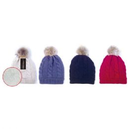 24 of Winter Knit Hat Assorted With Pom Pom