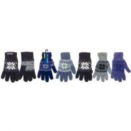 72 Wholesale Knit Gloves/snowflake Double Layer