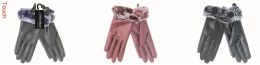48 Wholesale Lady's Touch Gloves With Faux Fur Cuff