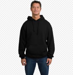 24 Wholesale Big Man Hooded Pullover Sweatshirt In Black