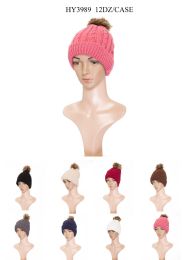 24 Pieces Ladies Hat With Pom Pom Assorted Colors - Fashion Winter Hats