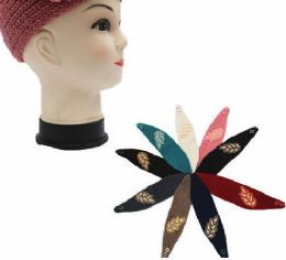 36 Bulk Womens Knit Headband With Leaf Detail