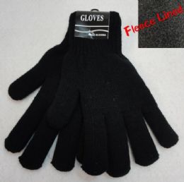 36 Wholesale Men's Black Fleece Lined Gloves
