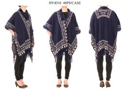 24 Wholesale Ladies Poncho In Navy Blue