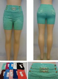 24 Wholesale Ladies Fashion Stretch Shorts [lace Design]