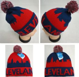 24 Pieces Cleveland Knitted Hat With Pom Pom - Winter Beanie Hats