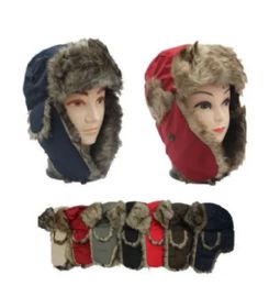 36 Pieces Faux Fur Unisex Trapper Hat Assorted Color - Trapper Hats