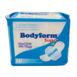 72 Pieces Bodyfo Super Maxi With/wings 10 Count - Personal Care Items
