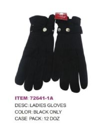 72 Pairs Women's Black Color Winter Glove - Knitted Stretch Gloves