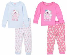 24 Bulk Toddler Girls "hug Me" Pajama Sets - Solid Colors - Sizes 2-4t