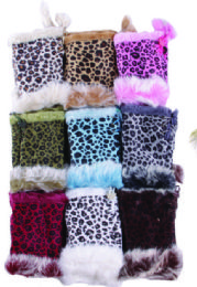 72 Pairs Women's Animal Print Finger Less Fur Glove - Knitted Stretch Gloves