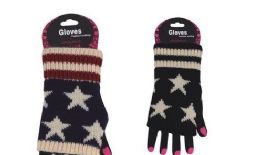 72 Bulk Womens Fashion Fingerless Usa Star Print Cotton Glove Hand Warmer