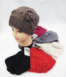 36 Wholesale Warm Winter Knitted Rose Beanie Hat