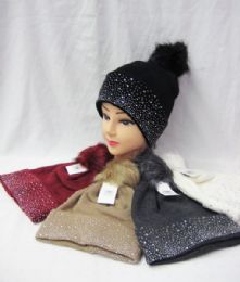 36 Pieces Womens Rhinestone Pom Pom Beanie - Winter Beanie Hats