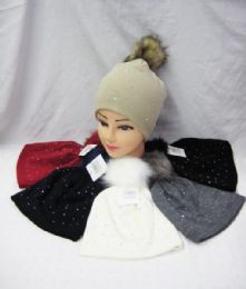 36 Pieces Womens Fashion Winter Beanie With Rhinestons And Pom Pom - Winter Beanie Hats