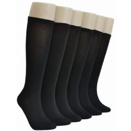 240 Wholesale Ladies Solid Black Knee High Socks
