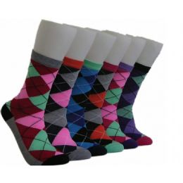 360 Wholesale Women's Printed Crew Socks Argyle Pattern