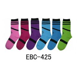 360 Wholesale Women's Printed Crew Socks Smiles And Stripes Print