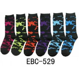 360 Wholesale Women's Printed Crew Socks Colorful Camo