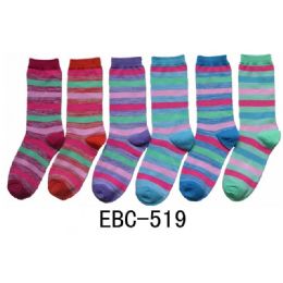 360 Wholesale Women's Printed Crew Socks Pastel Stripes
