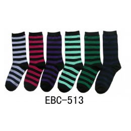 360 Wholesale Women's Dark Stripes Crew Socks