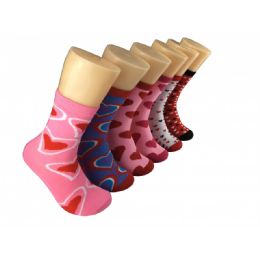 360 Wholesale Women's Heart Print Crew Socks