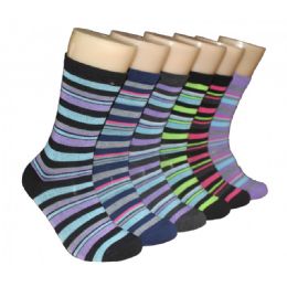 360 Wholesale Women's Printed Crew Socks Colorful Stripes