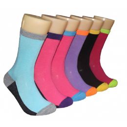 360 Wholesale Women's Printed Crew Socks Color Heel & Toe