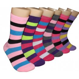 360 Wholesale Women's Bright Color Striped Crew Socks