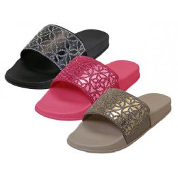 36 Wholesale Women's Rhinestone Top Slide Sandals