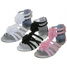 24 Wholesale Youth's Silk Flower Top Gladiator Sandals