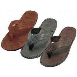 36 Wholesale Men's Side Stiches Emboss Thong Sandals