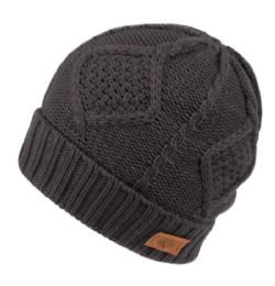 12 Pieces Solid Dark Grey Color Knit Beanie With Sherpa Lining - Winter Beanie Hats