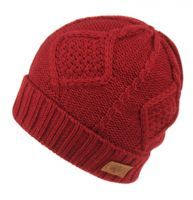12 Pieces Solid Burgandy Color Knit Beanie With Sherpa Lining - Winter Beanie Hats