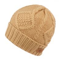 12 Bulk Solid Tan Color Knit Beanie With Sherpa Lining