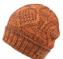 12 Pieces Multi Color Knit Beanie In Rust With Fur Lining In Rust - Winter Beanie Hats