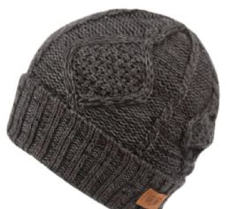 12 Wholesale Multi Color Knit Beanie In Charcoal With Fur In Charcoal
