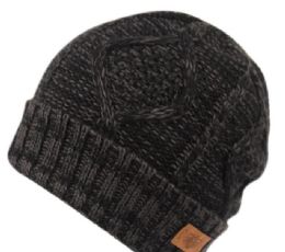 12 Pieces Multi Color Knit Beanie In Black With Sherpa Lining - Winter Beanie Hats