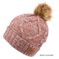 12 Pieces Multi Color Lavender Knit Beanie Hat With Pom Pom - Winter Beanie Hats