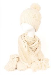 12 Pieces Knit Beanie With Pom Pom + Scarf + Mittens - Winter Sets Scarves , Hats & Gloves